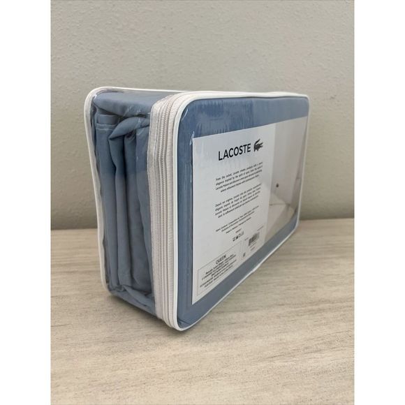 Lacoste 4-Piece QUEEN Sheet Set Allure Blue 100% Cotton Percale $120+ - Picture 4 of 8